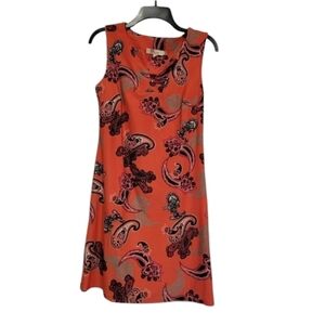 Aryeh Paisley print orange, black, red and teal sleeveless Shift dress. Size S